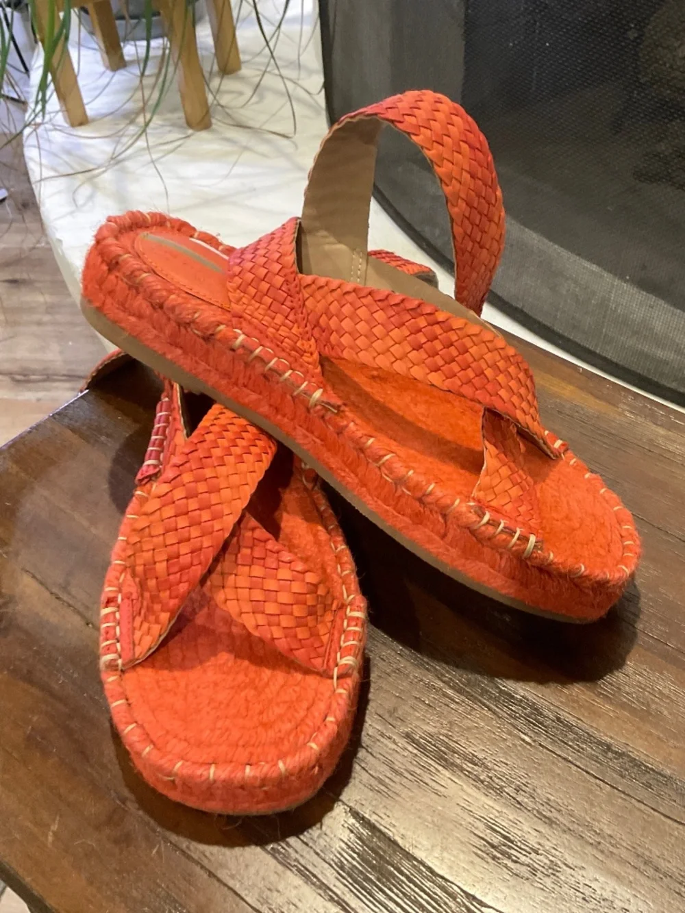 Sam Edelman Dakota Espadrille Platform Sandal Brick Red Leather Size 7